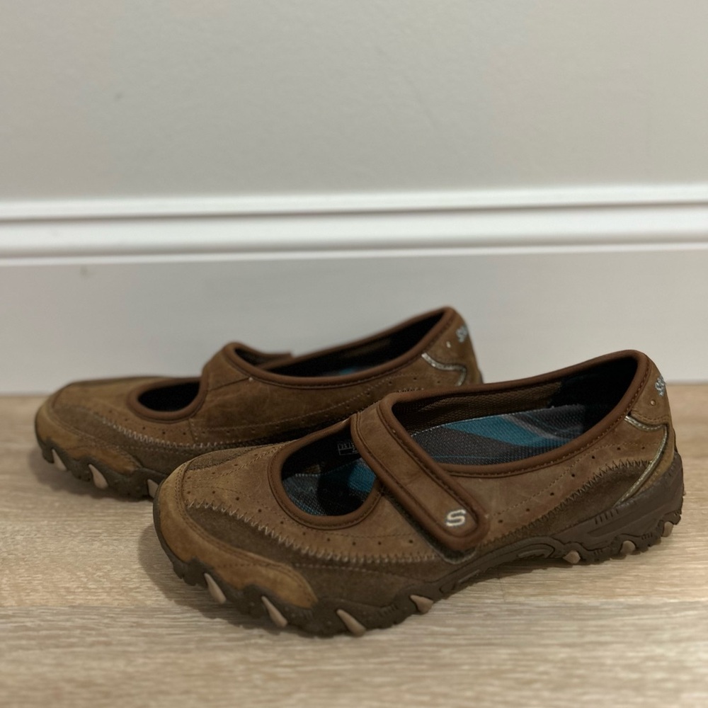 Sketchers Brown Suede Mary Jane Slip On Shoes Women’s Size 7.5 Adjustable Strap - Picture 7 of 11